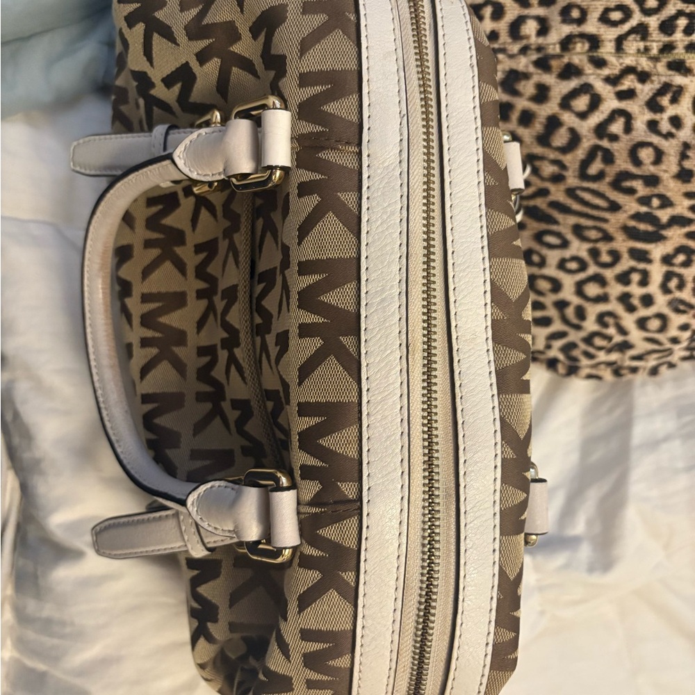 Michael Kors Tan and Brown Satchel with Monogram Print - Picture 9 of 10